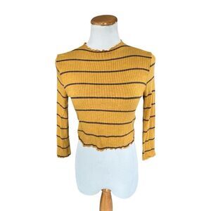 Womens Mezzanine Retro Scalloped Y2K Striped Scalloped Hem Crop Top - Sz M